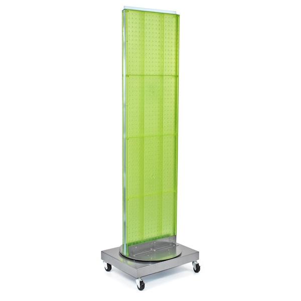 Two-Sided Pegboard Floor Display on Revolving Wheeled Base. Spinner Rack Stand.